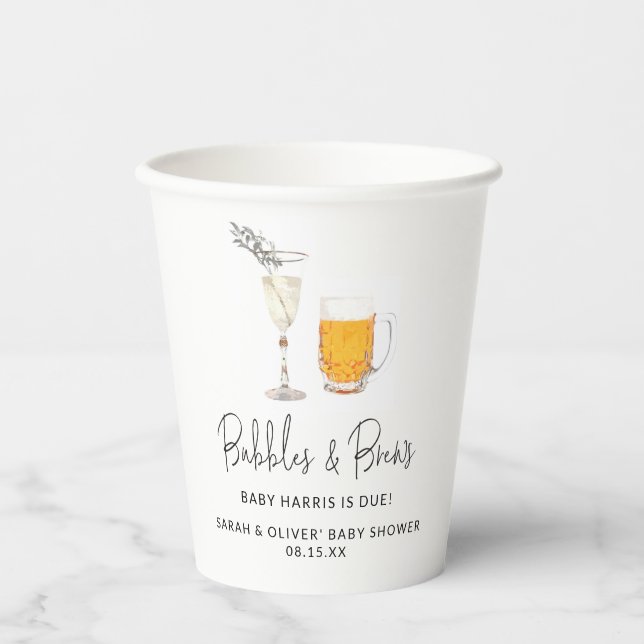 Bubbles & Brews Couple Baby Duschpapier Tassen Pappbecher (Vorderseite)