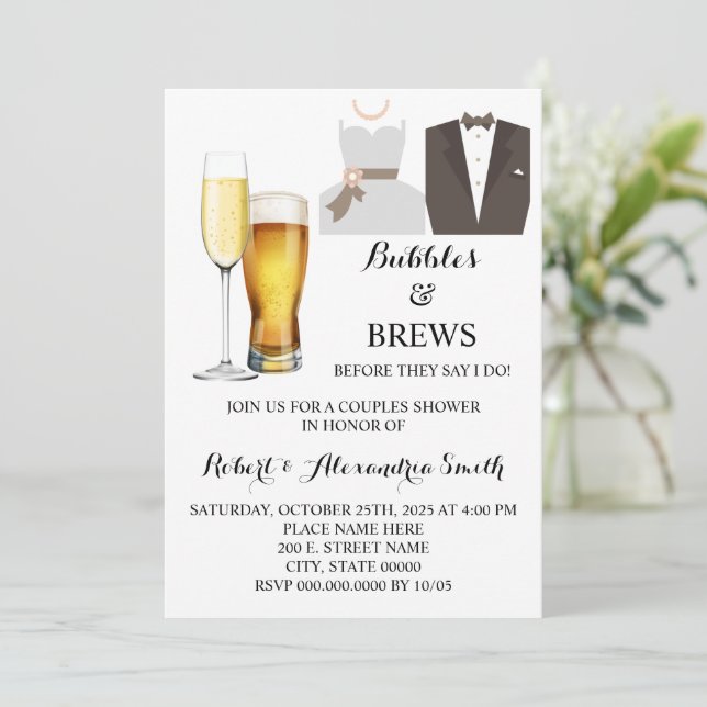 Bubbles & Brews Couples Wedding shower Invitation (Debout devant)