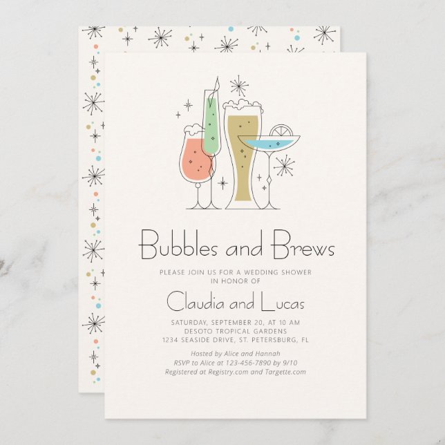 Bubbles Brews Couples Wedding shower Invitation (Devant / Derrière)
