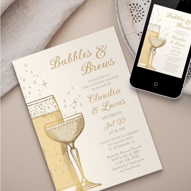 Bubbles Brews Couples Wedding shower Invitation (Créateur téléchargé)