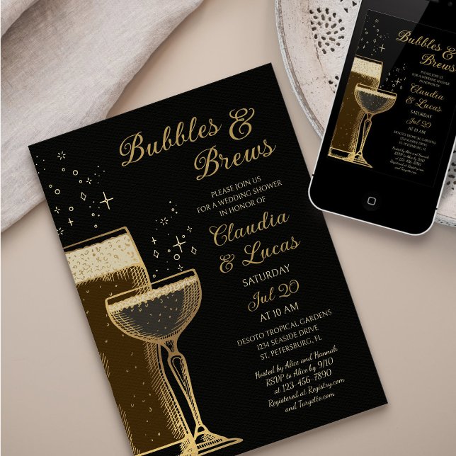 Bubbles Brews Couples Wedding shower Invitation (Créateur téléchargé)