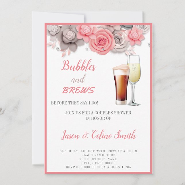 Bubbles & Brews Couples Wedding shower Invitation (Devant)