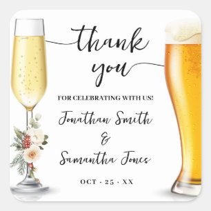 Bubbles & Brews Danke Winterhochzeit Quadratischer Aufkleber