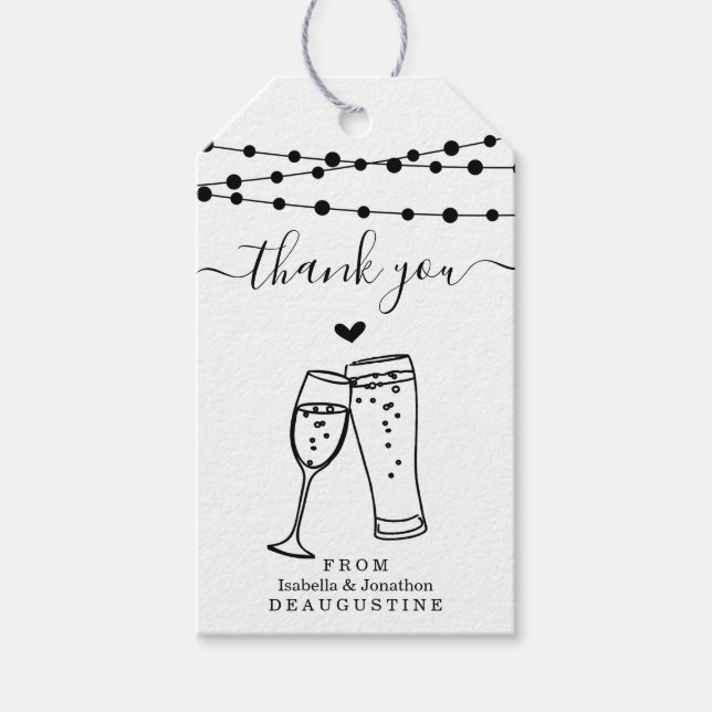 Bubbles & Brews Wedding Vielen Dank - Rustikale Kr Geschenkanhänger (Vorderseite)