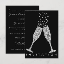 Bubbles Glasses Champagne Cocktail Gray Crystals Einladung
