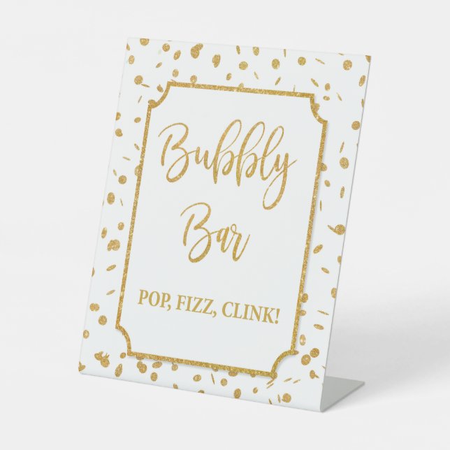 Bubbly Bar Gold Confetti Pedestal Sign Sockelschild (Vorderseite)