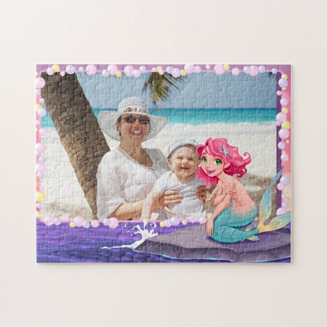 Bubbly Beach Sommer Cartoon Meerjungfrau Foto (Horizontal)