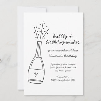 Bubbly Birthday wünscht Champagner Flasche Einladung