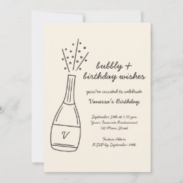 Bubbly Birthday wünscht Champagner Flasche Einladung