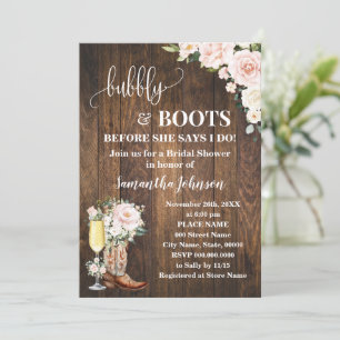Bubbly & Boost Brautparty Pink Floral Western Einladung