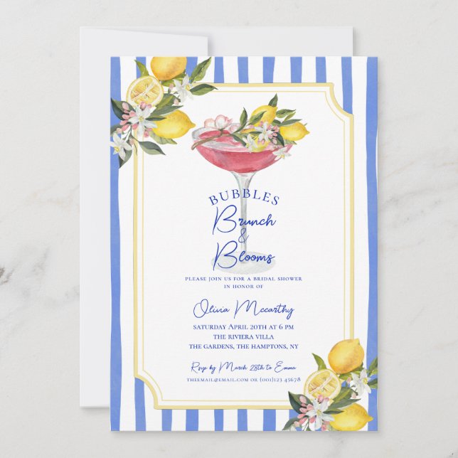 Bubbly Brunch Mediterranean Lemon Bridal Shower Einladung (Vorderseite)