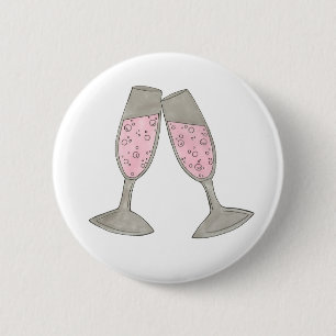 Bubbly Champagne Glass Cheers Bride Wedding Party Button