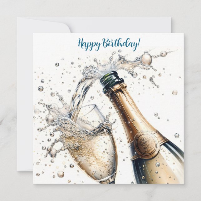 Bubbly champagne Happy Birthday Einladung (Vorderseite)