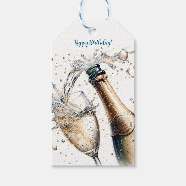 Bubbly champagne Happy Birthday Geschenkanhänger (Vorderseite)