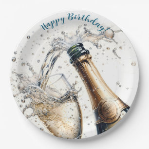 Bubbly champagne Happy Birthday Pappteller