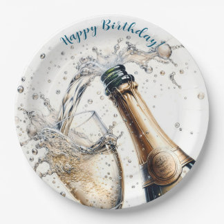 Bubbly champagne Happy Birthday Pappteller