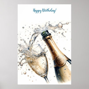 Bubbly champagne Happy Birthday Poster