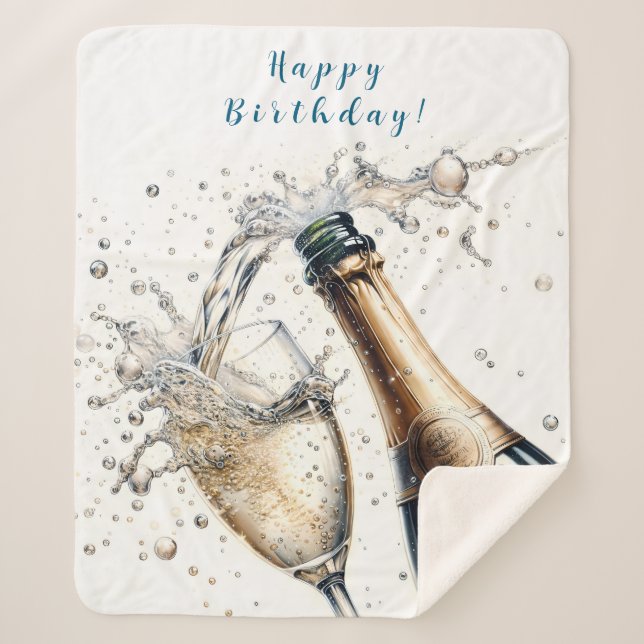 Bubbly champagne Happy Birthday Sherpadecke (Vorderseite)