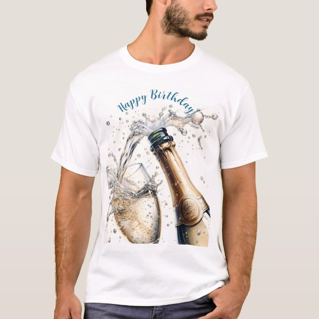 Bubbly champagne Happy Birthday T-Shirt (Vorderseite)