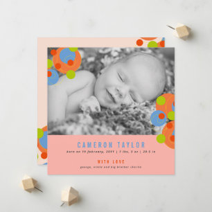 Bubbly Circles Baby Girl Photo Faire-part de naiss