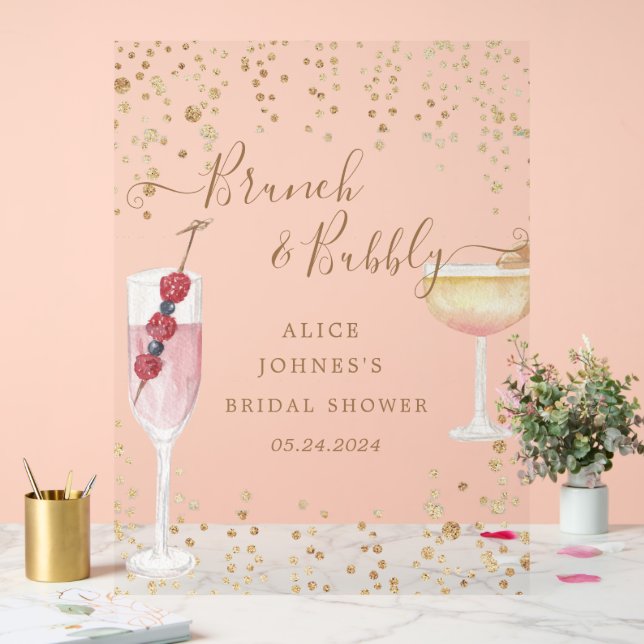Bubbly Cocktails Gold Glitzer Bridal Brunch Acrylschild (Hochzeit)