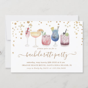 Bubbly Cocktails Gold Glitzer Junggeselinnen-Absch Einladung