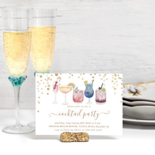 Bubbly Cocktails Gold und Glitzer Cocktail Party Einladung