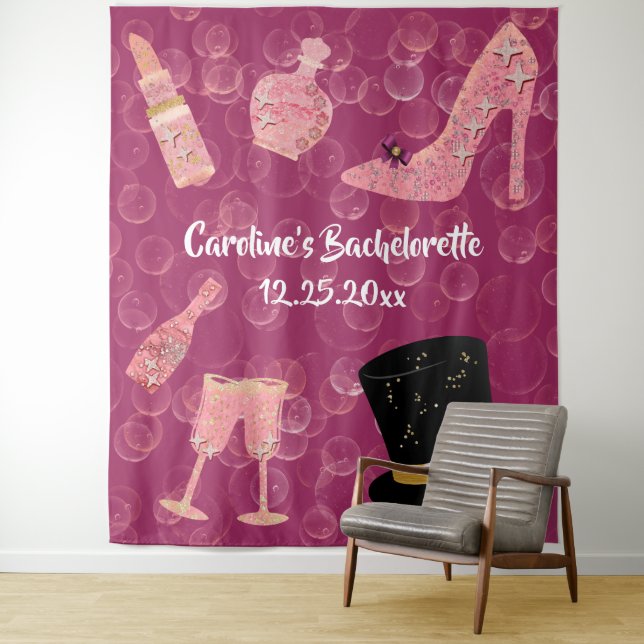 Bubbly Glitzer Champagne Junggeselinnen-Abschied T Wandteppich (Beispiel)