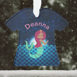 Bubbly Mermaid in Green and Blue in Monlit Ocean Ornament