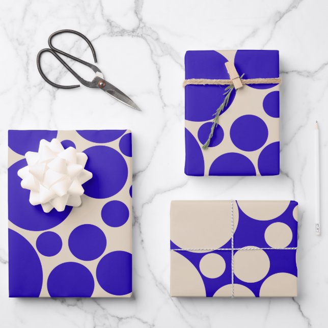 Bubbly Mod Dots Cobalt Blue Muster Geschenkpapier Set (Vorderseite)