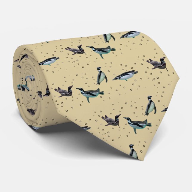 Bubbly Pinguins Krawatte (Gold) (Gerollt)