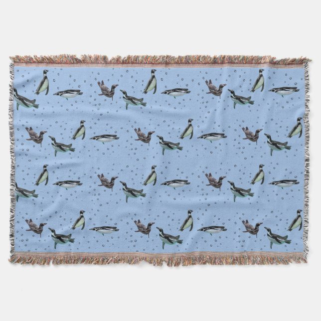 Bubbly Pinguins Throw Blanket (Light Blue) Decke (Vorderseite)