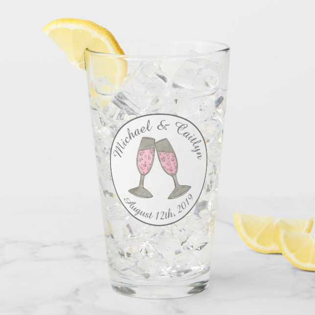 Bubbly Pink Champagne Glass Toast Gastgeschenk Hoc Glas (Vorderseite Ice)