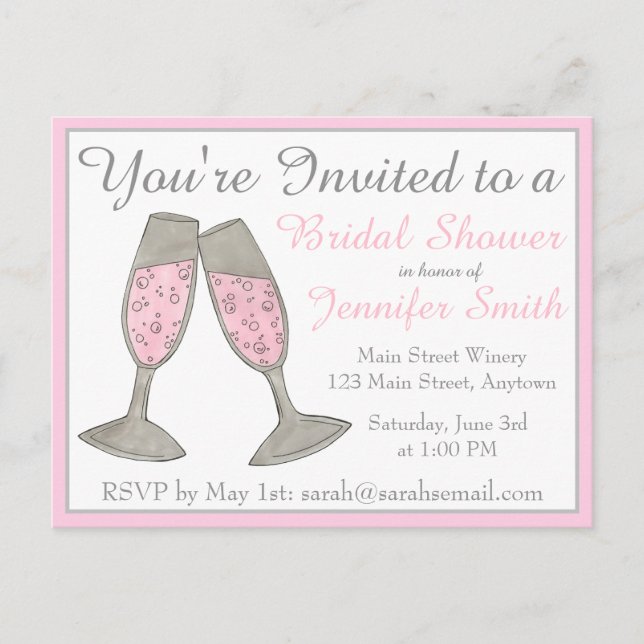 Bubbly Pink Champagne Toast Chear Brautparty Einladungspostkarte (Vorderseite)