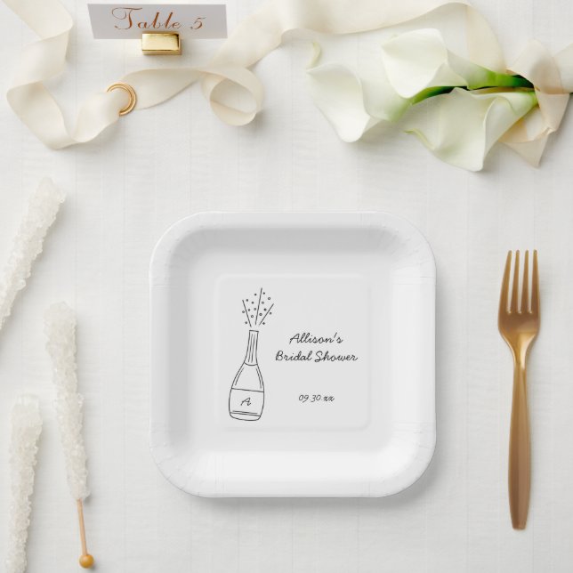 Bubbly Popping Champagne Bottle Bridal Shower Pappteller (Hochzeit)