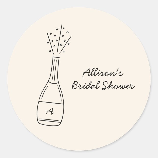 Bubbly Popping Champagne Bottle Bridal Shower Runder Aufkleber (Vorderseite)
