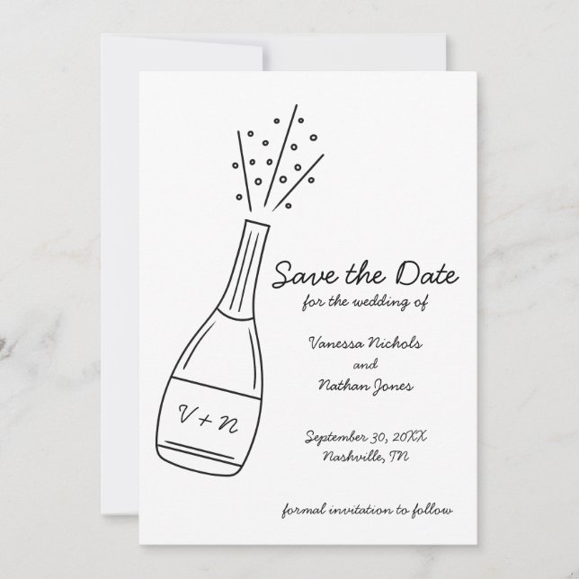 Bubbly Popping Champagne Bottle Save the Date Einladung (Vorderseite)