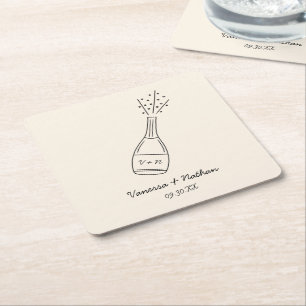 Bubbly Popping Champagner Flasche Whimsical Weddin Rechteckiger Pappuntersetzer
