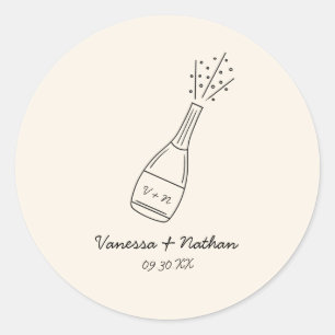 Bubbly Popping Champagner Flasche Whimsical Weddin Runder Aufkleber