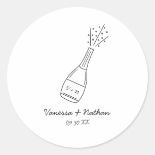 Bubbly Popping Champagner Flasche Whimsical Weddin Runder Aufkleber
