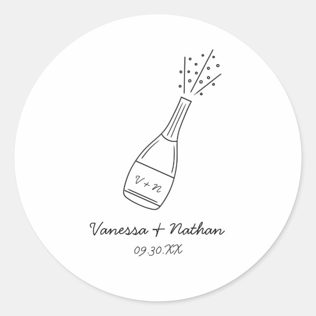 Bubbly Popping Champagner Flasche Whimsical Weddin Runder Aufkleber (Vorderseite)