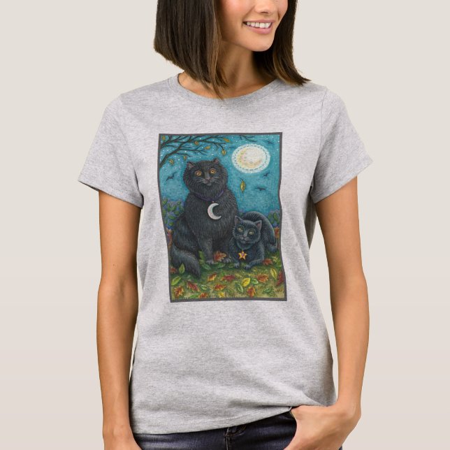 BUBO & PYEWACKET BLACK CAT HALLOWEEN T - SHIRT Gra (Vorderseite)