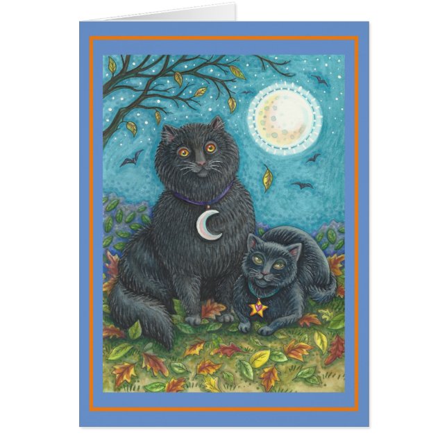 BUBO & PYEWACKET BLACK CATS, FOLK ART BLANK CARD (Vorne)