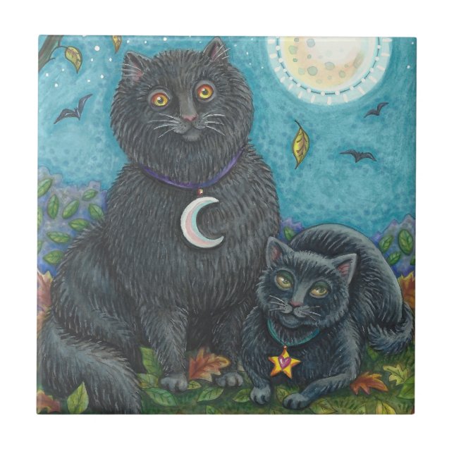 BUBO & PYEWACKET SCHWARZE KATZEN, HALLOWEEN FOLK A FLIESE (Vorderseite)
