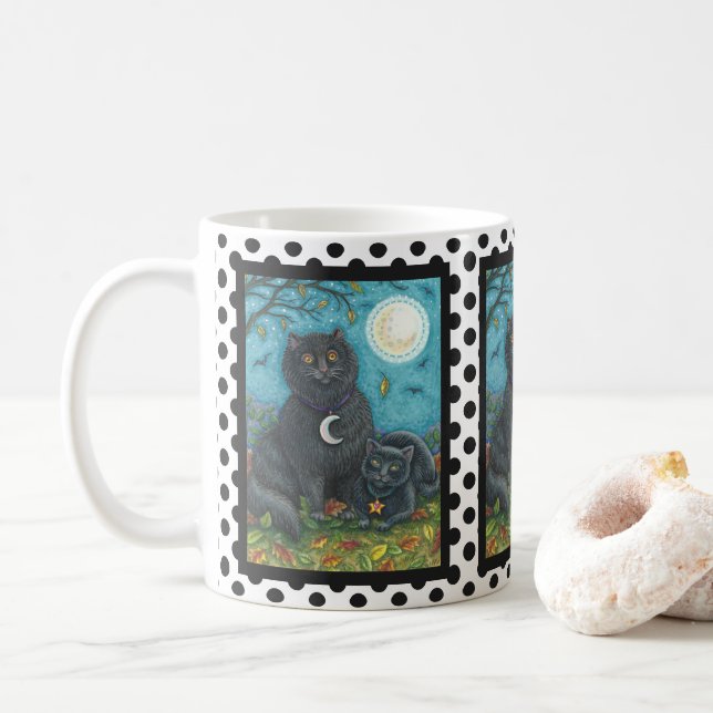 BUBO- UND PYEWACKET-SCHWARZE KATZE-HALLOWEEN TASSE (Mit Donut)
