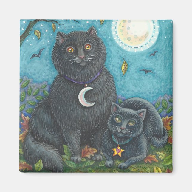 BUBO UND PYEWACKET, SCHWARZE KATZEN MAGNET Square (Vorne)