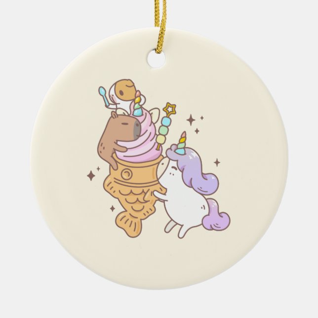 Bubu the Guinea pig, Unicorn Taiyaki Icecream Keramik Ornament (Vorne)