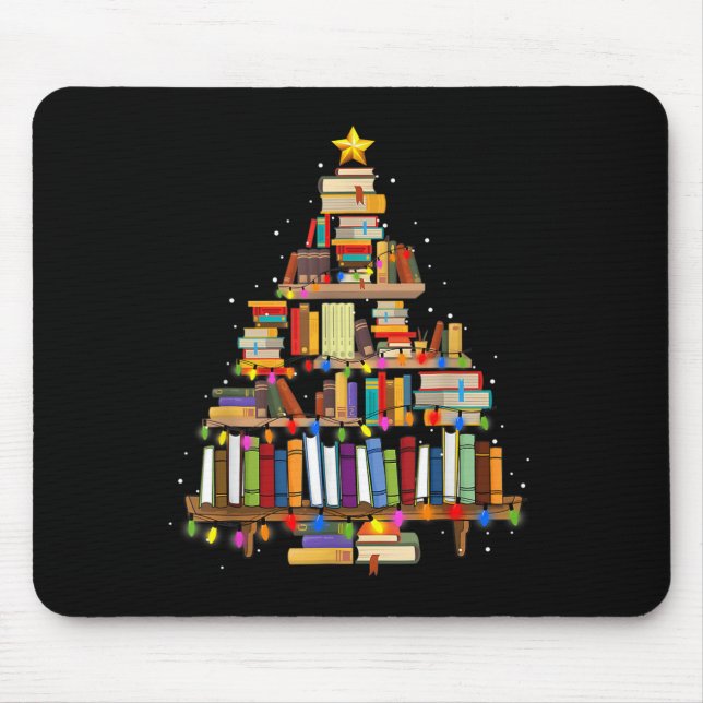 Buch Christmas Tree Lights Lehrer Librarian lesen Mousepad (Vorne)
