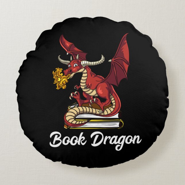 Buch Drachenliteratur Lesen Geek-Nerd Rundes Kissen (Vorderseite)