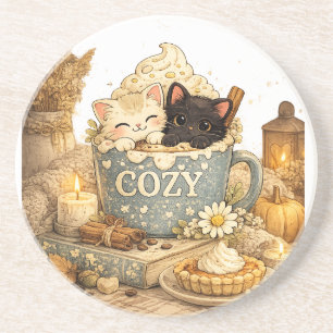 Buch, eine Tasse, Teetassen-Katzen, Warme Vibes, Getränkeuntersetzer
